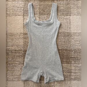 Skims Cotton Ribbed Onesie Bodysuit- Light Heather Gray- Excellent Like New